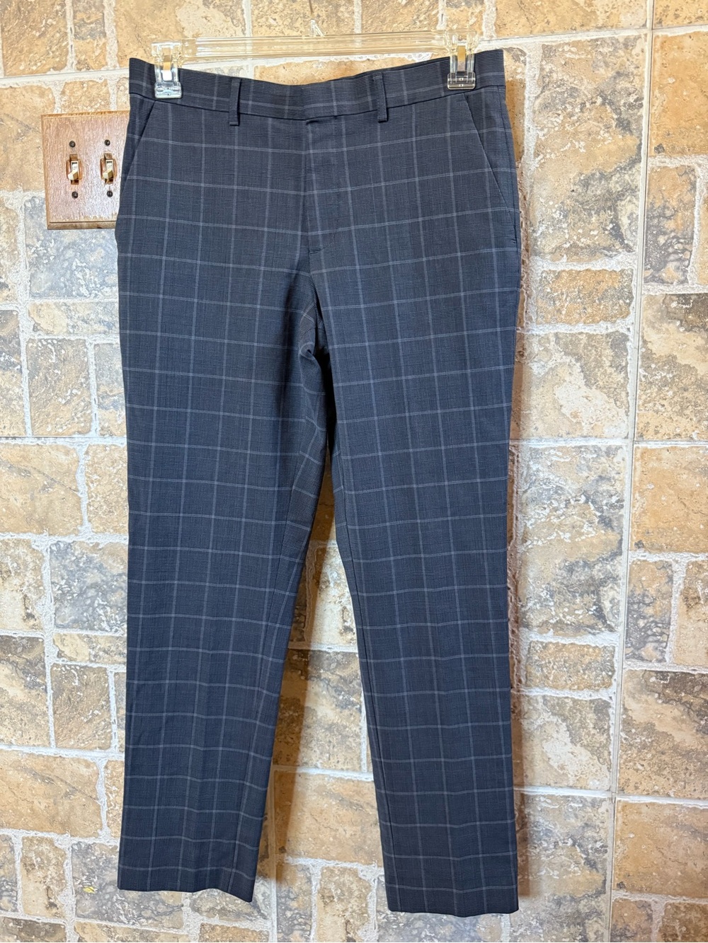 Express Men's Classic Charcoal Windowpane Slim Dress Pants 30 x 32